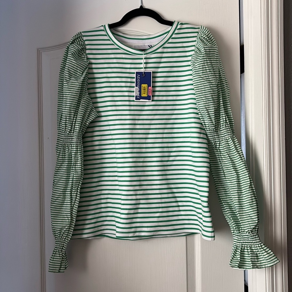 Addison Bay Prep Pullover Top White/Palm Stripe Size M.